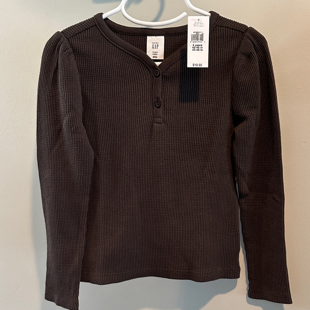 babyGAP Size 5 Chocolate Brown Henley Waffle‎ Knit Long Sleeve Top